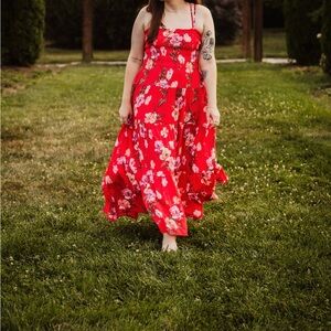 Abercrombie & Fitch Red Floral Maxi Dress